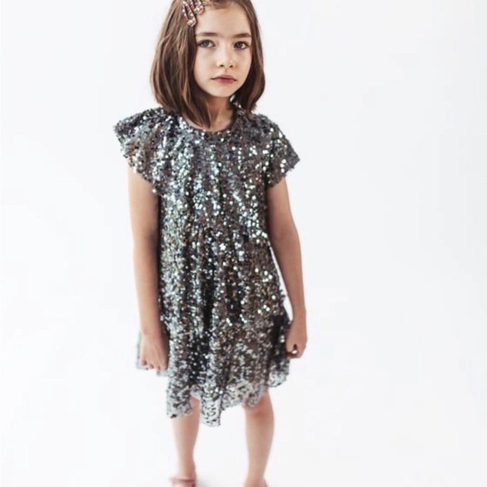 Zara Girls Sparkling Sequin Dress Silver NYE New Years Eve